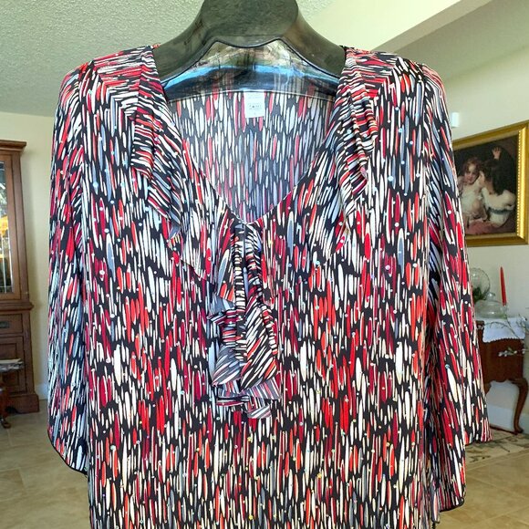 NWOT Brittany Black Ruffled V-Neckline Sequined Blouse Poly/Spandex size Large - Picture 2 of 7